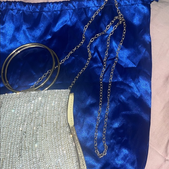 Meghan Rhinestones Handbag Gold Clutch with Gold Ring Handle - Picture 7 of 9